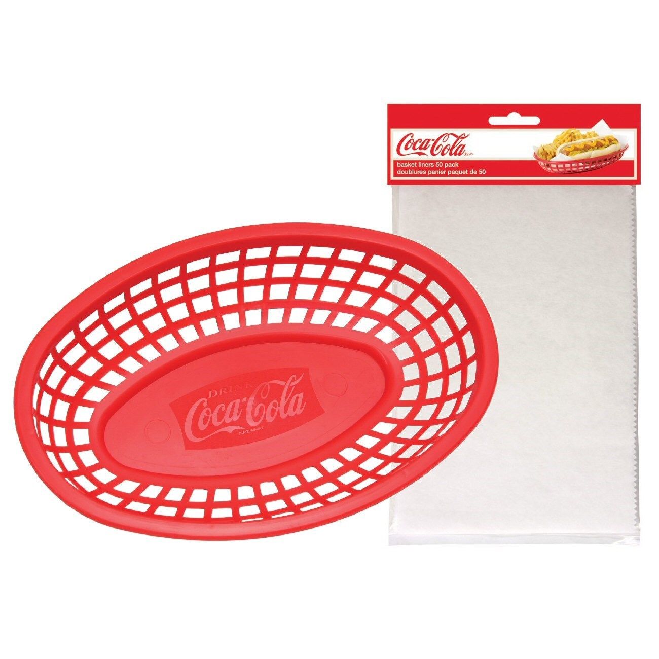 TableCraft Coca-Cola / Coke 4pc Food & Snack Red Serving Basket & Liner Set