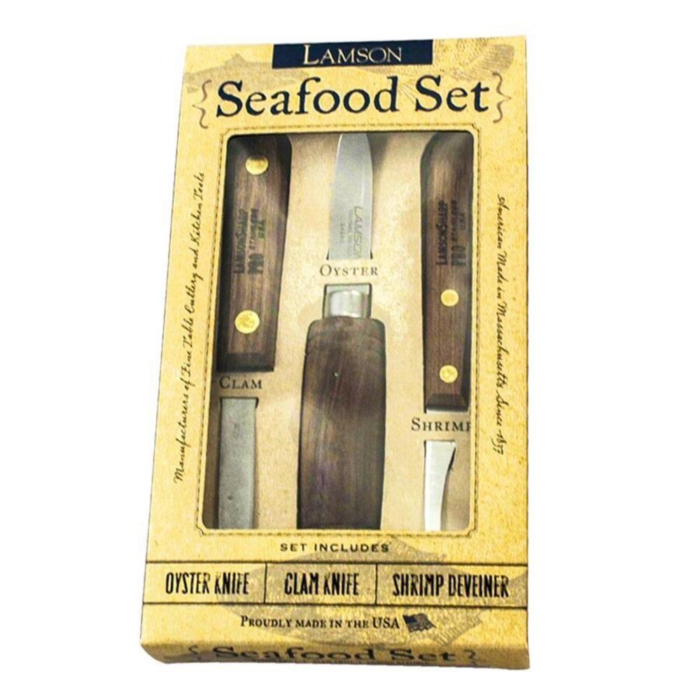 Lamson Walnut 3pc Seafood Set - Oyster Knife, Clam Knife & Shrimp Deveiner