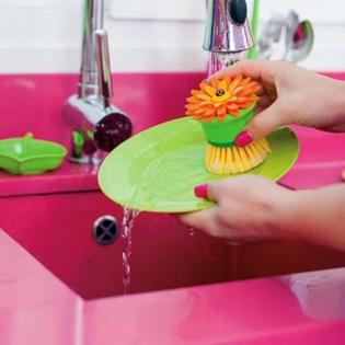Vigar Flower Power Dish Washing Palm Brush with Tray - Orange