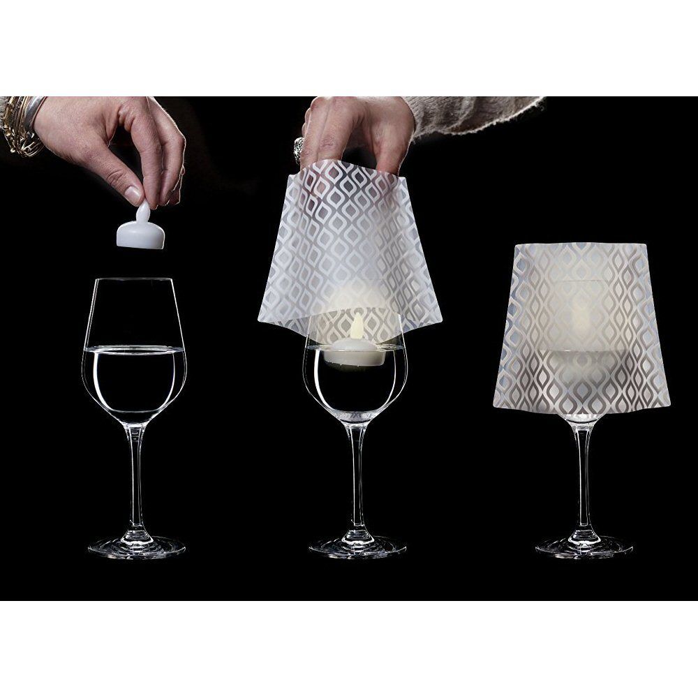 Modgy Lumizu Collapsible 4pc Frosted Wine Glass Shades w/ LED Candles - GiGi