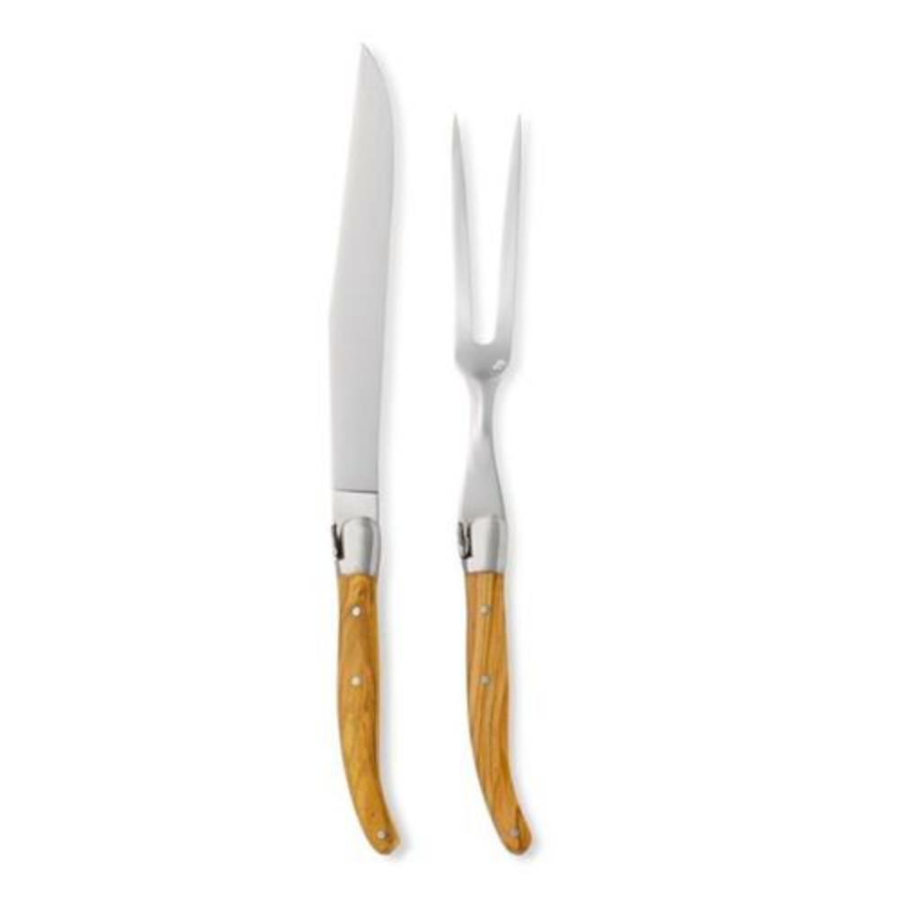 Jean Dubost Laguiole Olive Wood 2pc Carving Knife & Fork Set