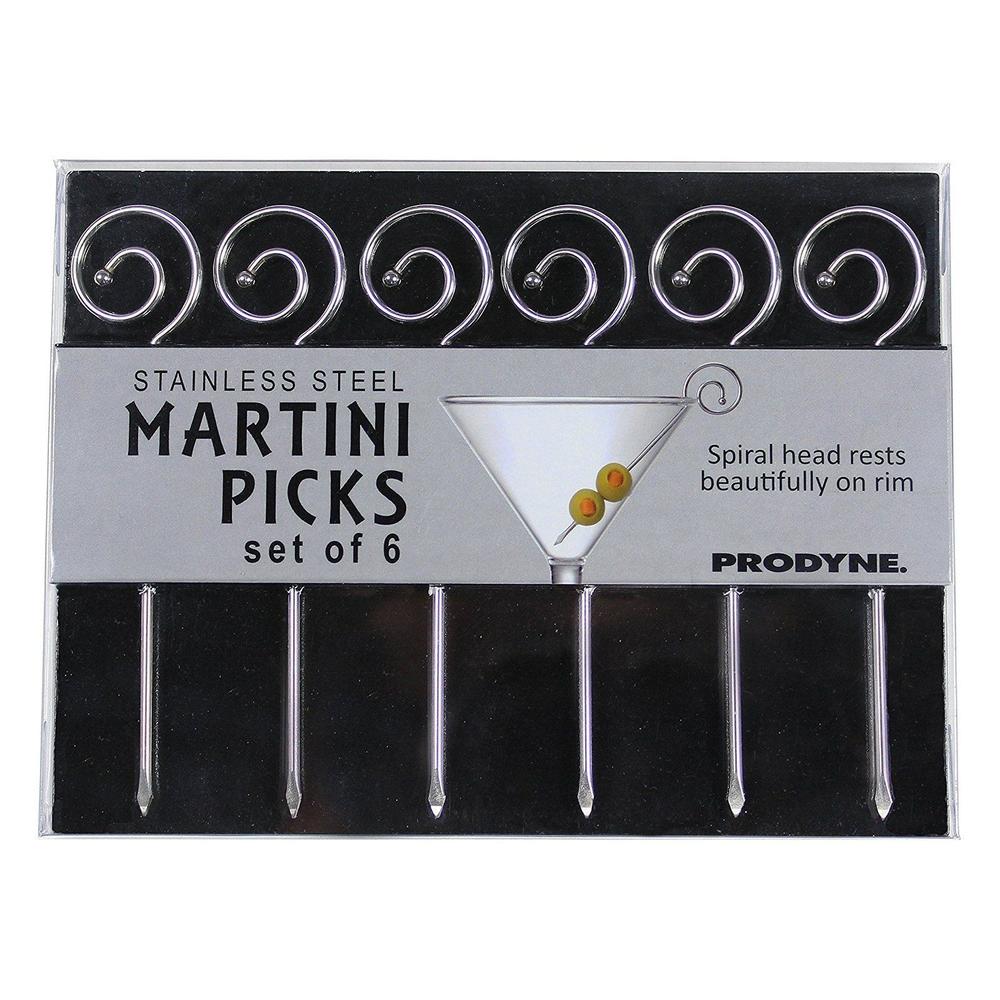 Prodyne Stainless Steel Spiral Martini Glass Martini Picks - Set of 6