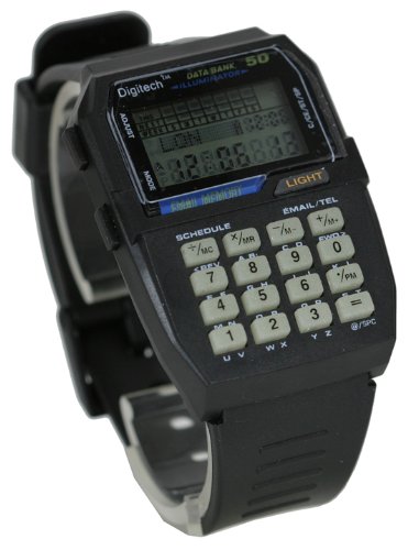 Digitech DataBank Watch #WW064 A Smart Watch Features 50 Memory DataBank In All Black Plastic Material