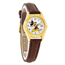 Disney Mickey Mouse Women's Watch #MCK374 In Gold Tone 25MM  With Leather Strap