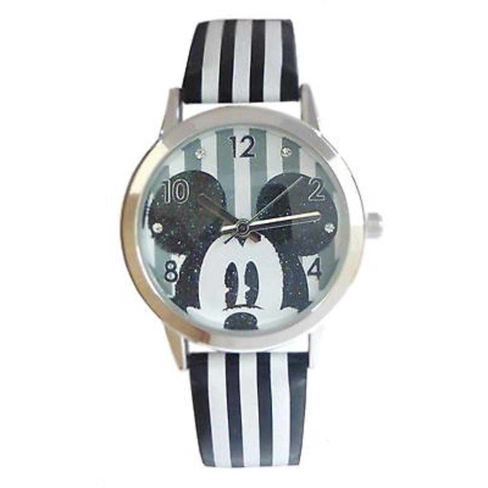 Disney Mickey Mouse #MCK1453 Ladies Watch 33MM Stripes Leather Band