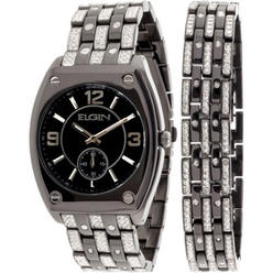 Elgin Men's Crystal Accented Ionic Watch and Matching Bracelet, Black FG9752