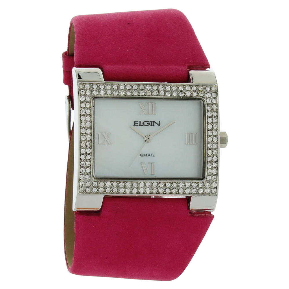 Elgin Women's Stone Case White Dial with Hot Pink Leather Strap EG275ST-1