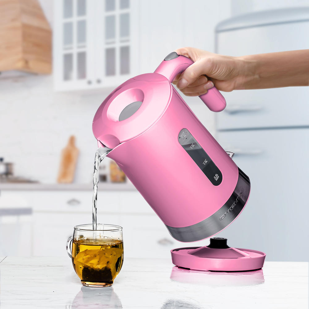 Ovente Electric Hot Water Kettle 1.8 Liter Prontofill Lid 1500W BPA-Free Portable Countertop Tea Coffee Maker Pink KP413P