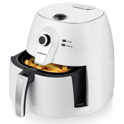 Ovente Electric Air Fryer 1400 Watt Power with Non-Stick Fry Basket & Grill Pan, 3.2 Quart Air Oven and Cooker White FAM21302W