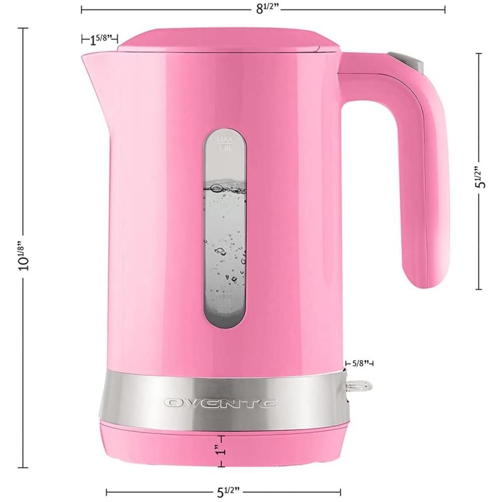 Ovente Electric Hot Water Kettle 1.8 Liter Prontofill Lid 1500W BPA-Free Portable Countertop Tea Coffee Maker Pink KP413P