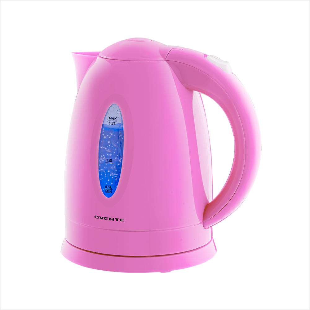 Ovente Electric Hot Water Kettle 1.7 Liter with LED Light, 1100 Watt BPA-Free Portable Tea Maker Fast Heating, Pink KP72P