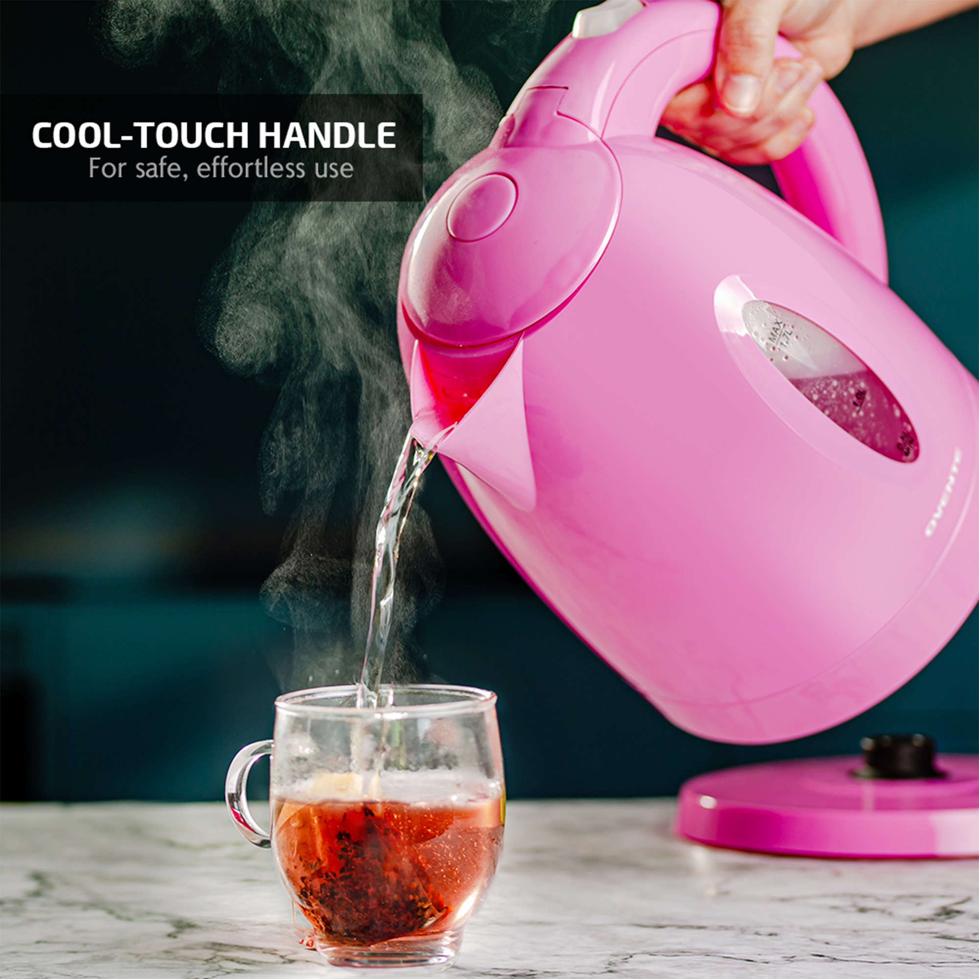 Ovente Electric Hot Water Kettle 1.7 Liter with LED Light, 1100 Watt BPA-Free Portable Tea Maker Fast Heating, Pink KP72P