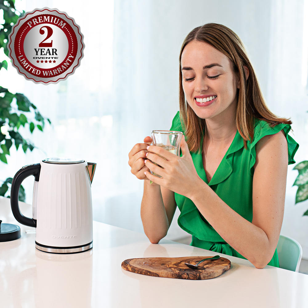 Ovente Portable Electric Kettle 1.7 Liter 1750 Watts with Auto Shut Off for Coffee Tea White KS711W