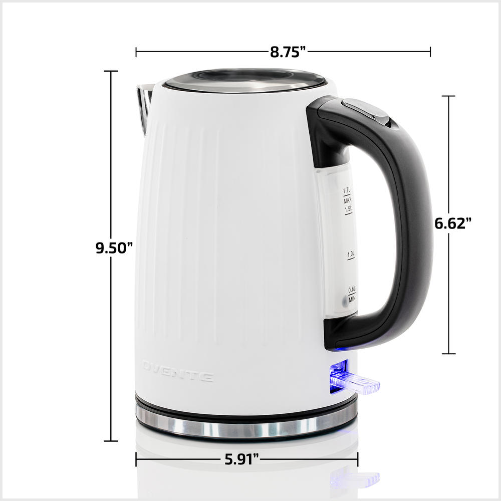 Ovente Portable Electric Kettle 1.7 Liter 1750 Watts with Auto Shut Off for Coffee Tea White KS711W