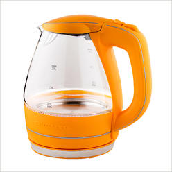 Ovente Portable Electric Glass Kettle 1.5L with Blue LED Light and Stainless Steel Base, Fast Heating Countertop Orange KG83O