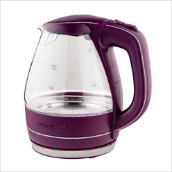 Ovente Portable Electric Glass Kettle 1.5L with Blue LED Light and Stainless Steel Base, Fast Heating Countertop Purple KG83P