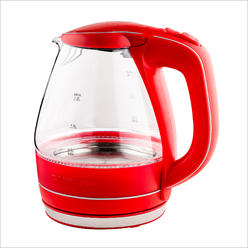 Ovente Portable Electric Glass Kettle 1.5L with Blue LED Light and Stainless Steel Base, Fast Heating Countertop Red KG83R