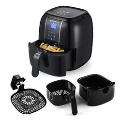 Ovente Electric Air Fryer 3.2-Quart for Grilling Roasting Digital LED Touch Display Nonstick Fry Basket & Pan Black FAD61302B