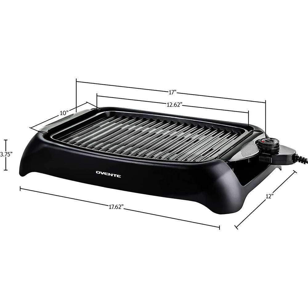 Ovente Electric Indoor Smokeless Cooking Grill 13 x 10 Inch Portable Nonstick Plate with Large Grilling Surface Black GD1632NLB