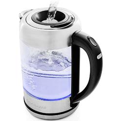 Ovente Electric Glass Kettle 1.7 Liter with ProntoFill Technology & Blue LED Light, Stainless Steel Portable Silver KG612S