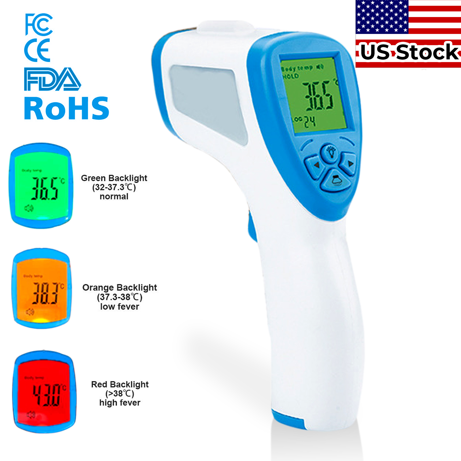 POSDEV Digital Infrared Thermometer Gun LED Forehead No-Touch Adult Babies