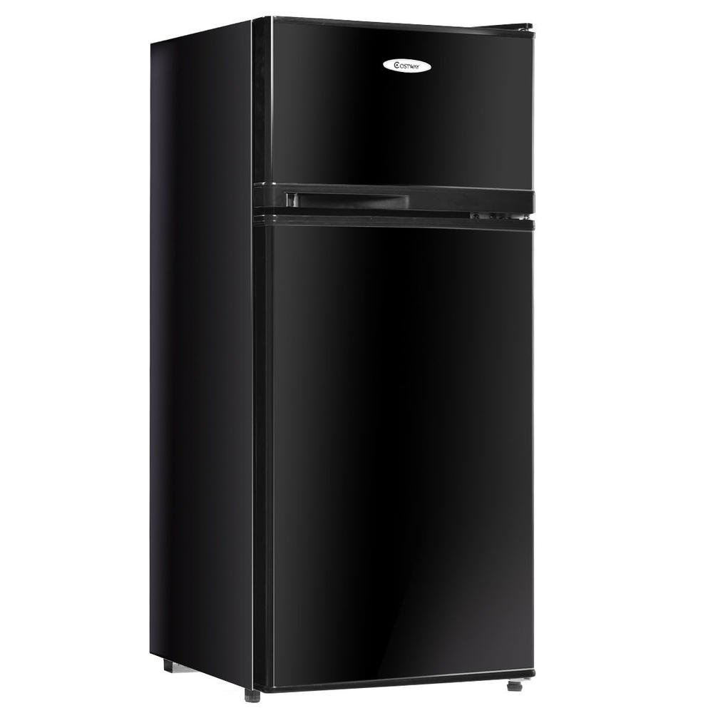 Costway 2 Doors 3.4 cu ft. Unit Stainless Steel Compact Mini Refrigerator Freezer Cooler