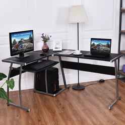 Goplus Corner Desk L Shaped Office Wood Large PC Game Table Workstation Home Furniture