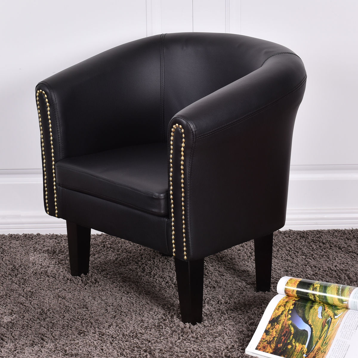 Goplus Accent Arm Chair Tub Barrel Club Seat Nailhead Pu