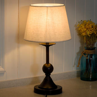 10/" Antique Brass Bedside Table Lamp w// LED Bulb Office Bedroom Desk Light Beige