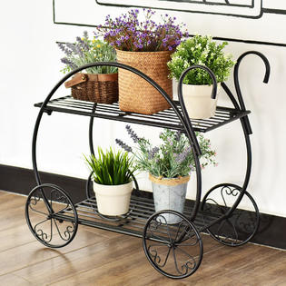 Goplus Op3342 Heavy Duty Metal Flower Cart Pot Rack Plant Display Stand Holder Decor