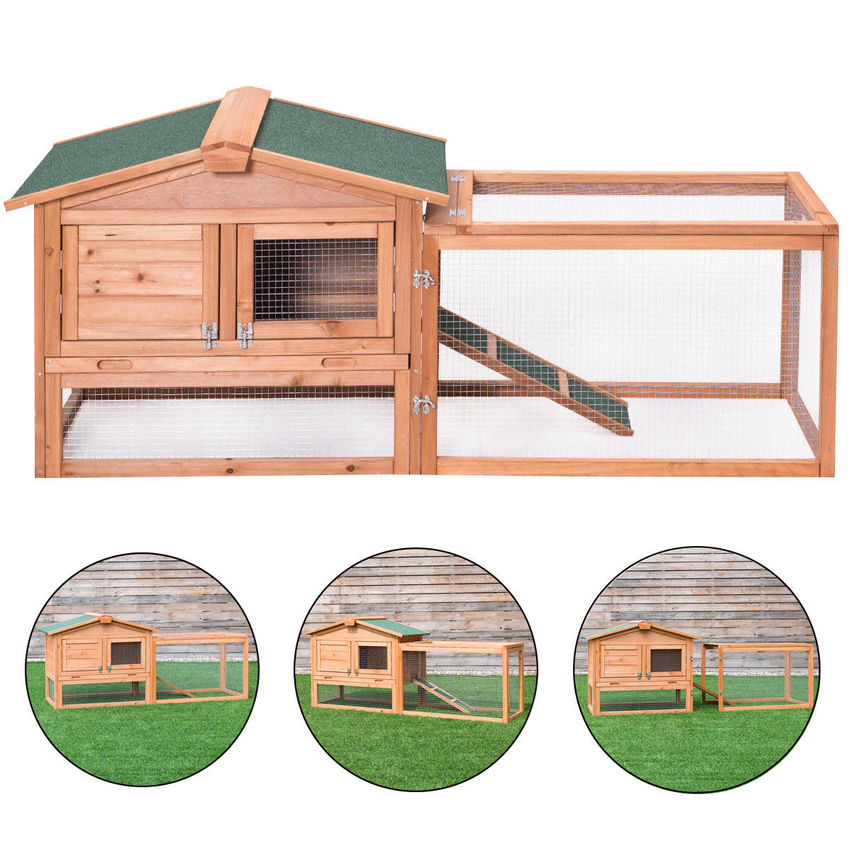 Goplus Wooden Rabbit Hutch Chicken Coop Poultry Cage Hen Duck