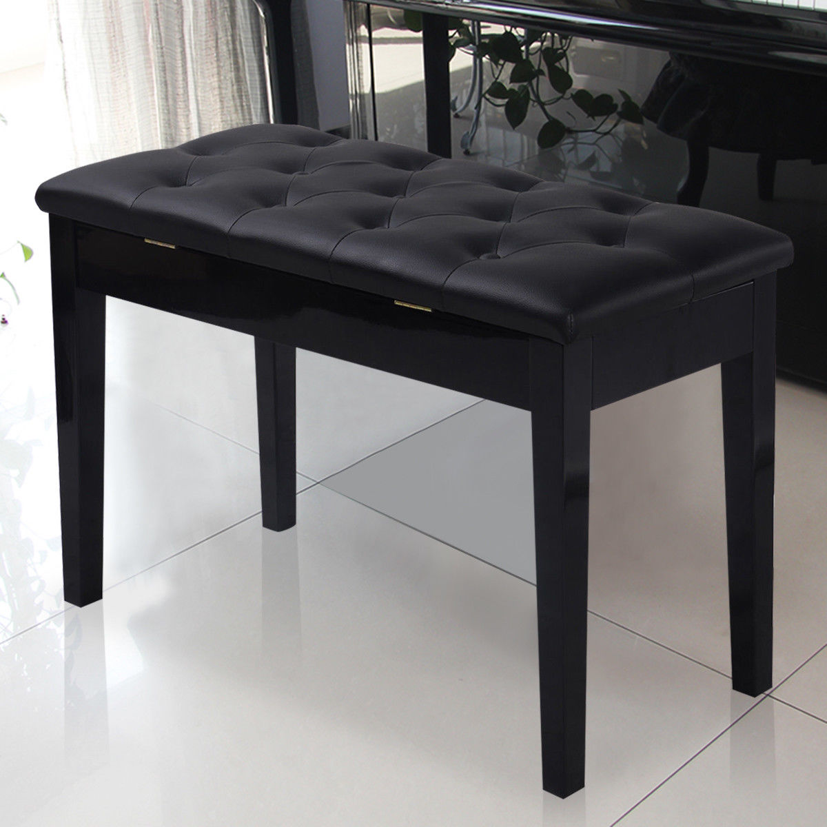 Goplus Hw49705 Solid Wood Pu Leather Double Duet Piano Bench