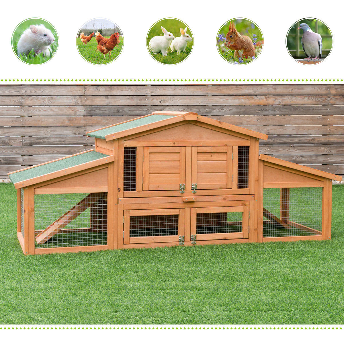 Pawhut Deluxe Wood Chicken Coop Nesting Box Backyard Poultry Hen House W Run