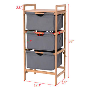 Goplus 3 Drawer Bamboo Shelf Dresser Sliding Cloth Fabric Storage