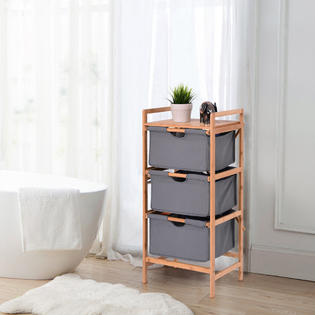 Goplus 3 Drawer Bamboo Shelf Dresser Sliding Cloth Fabric Storage