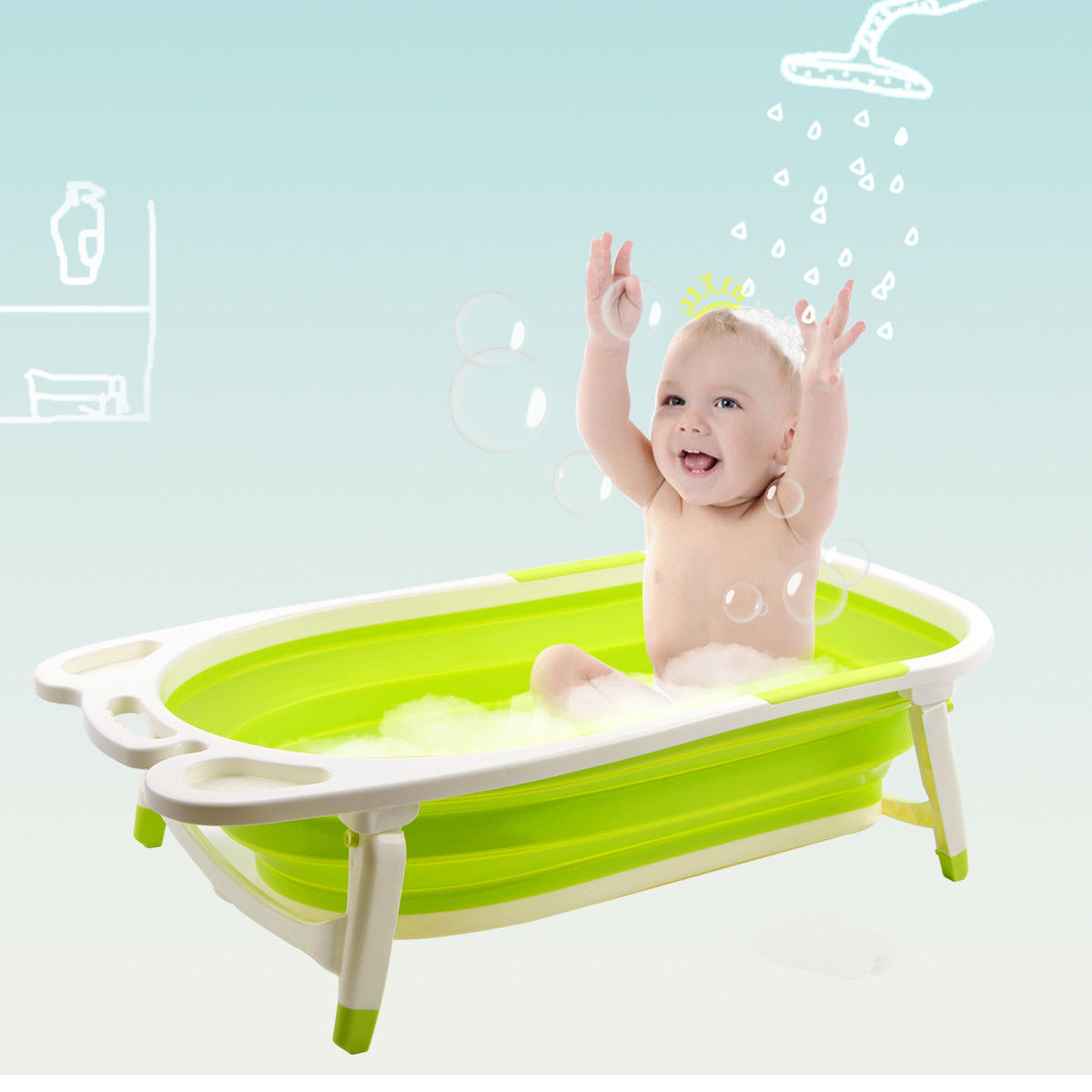 Goplus Green Baby Folding Bathtub Infant Collapsible Portable Shower Basin W Block