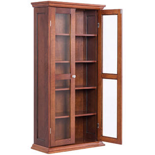 Goplus 44 5 Wood Media Storage Cabinet Cd Dvd Shelves Tower Glass Doors Walnut
