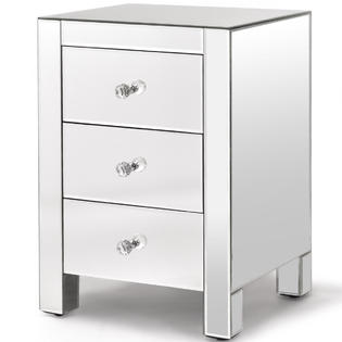 Goplus Mirrored Nightstand 3 Drawer Modern Mirror End Table