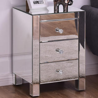 Goplus Mirrored Nightstand 3 Drawer Modern Mirror End Table