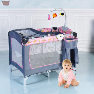 Goplus Foldable Baby Crib Playpen Playard Pack Travel ...