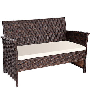 Goplus Hw57026 4 Pcs Outdoor Patio Rattan Furniture Set Wicker Sofa Table Shelf Cushion