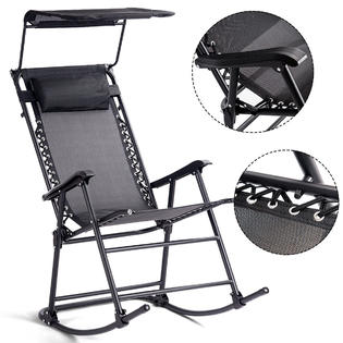 Goplus Op3563bk Folding Rocking Chair, Portable Rocking Chair With Canopy