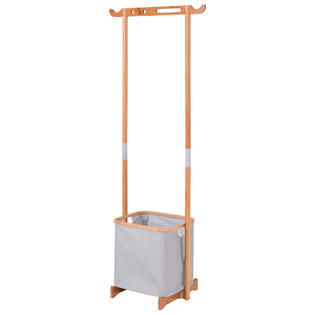 Goplus Bamboo Clothes Drying Rack Laundry Hamper Garment Hanger