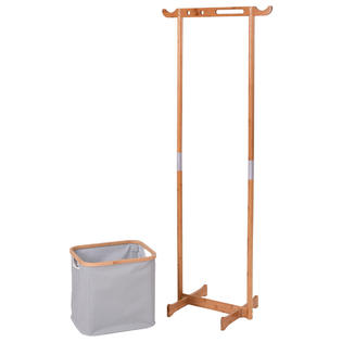 Goplus Bamboo Clothes Drying Rack Laundry Hamper Garment Hanger