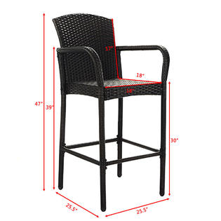 Goplus Hw52954 2 Pcs Rattan Wicker Bar Stool Dining High Counter Chair Patio Furniture Armrest