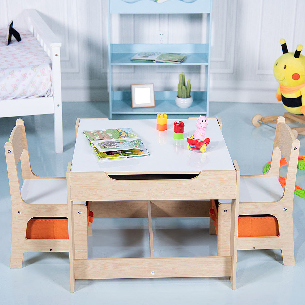 Goplus Children Kids Table Chairs Set With Storage Boxes