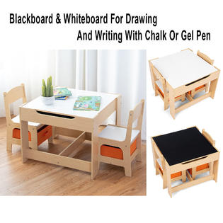 Goplus Children Kids Table Chairs Set With Storage Boxes Blackboard Whiteboard Drawing