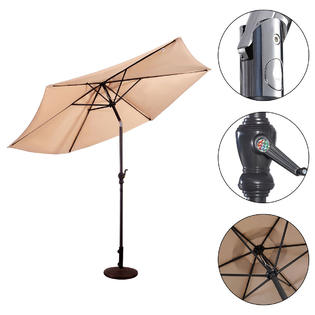 Goplus Op2807 10ft Patio Umbrella 6 Ribs Market Steel Tilt W Crank Outdoor Garden