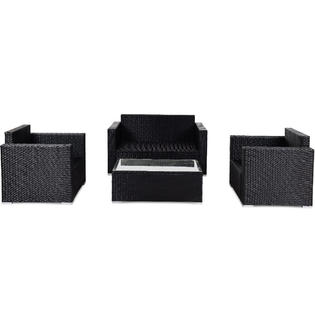 Goplus Hw58539pu 4pc Rattan Patio Furniture Set Outdoor Wicker With Purple Cushion