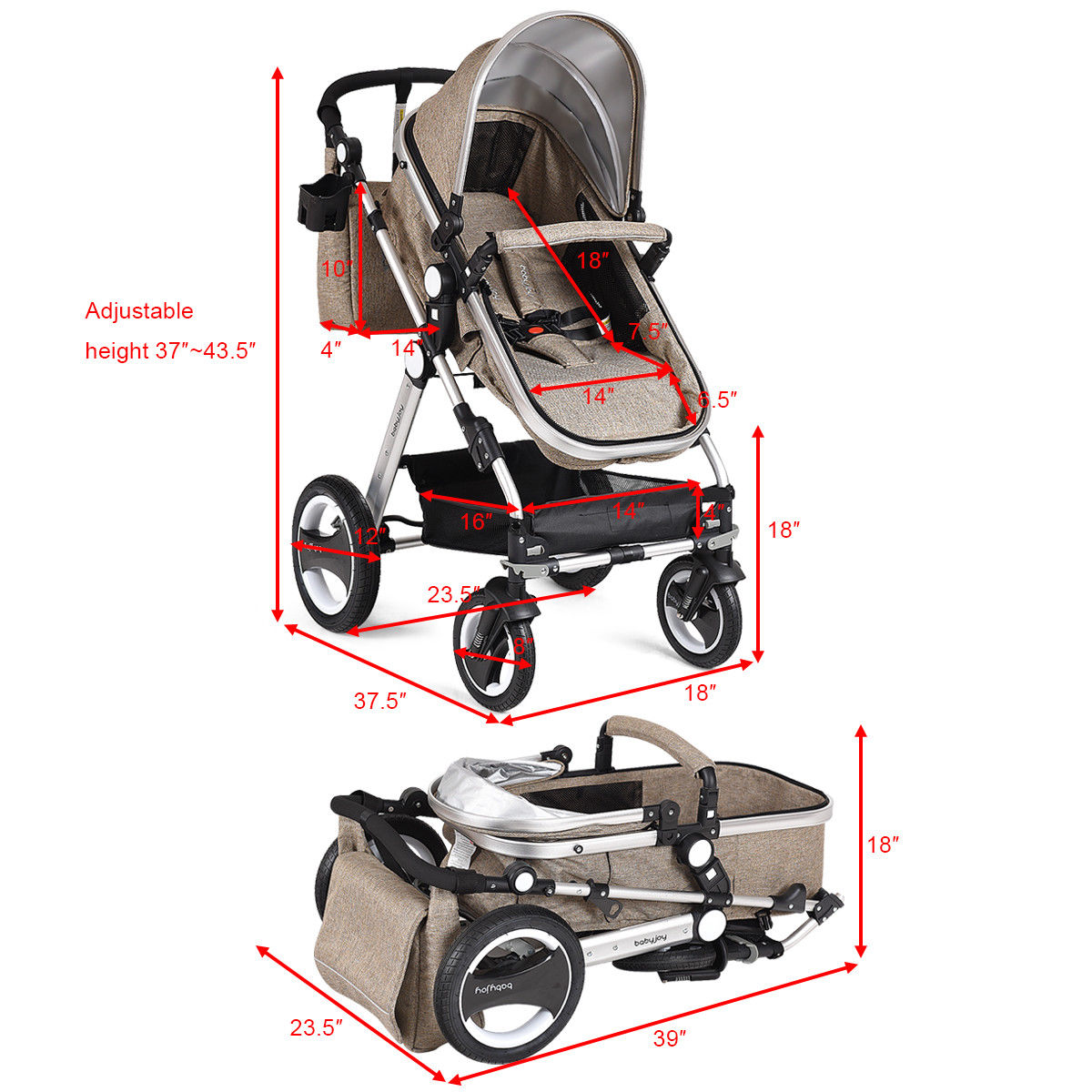 costway folding aluminum infant baby stroller